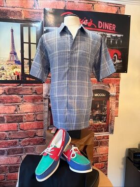 George Men's Blue and White Plaid Button-Down Shirt